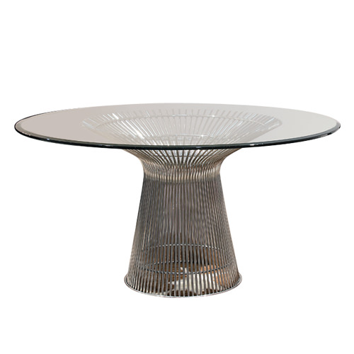 ガラスの天板とワイヤーの曲線が織りなす造形美 プラットナー ダイニングテーブル